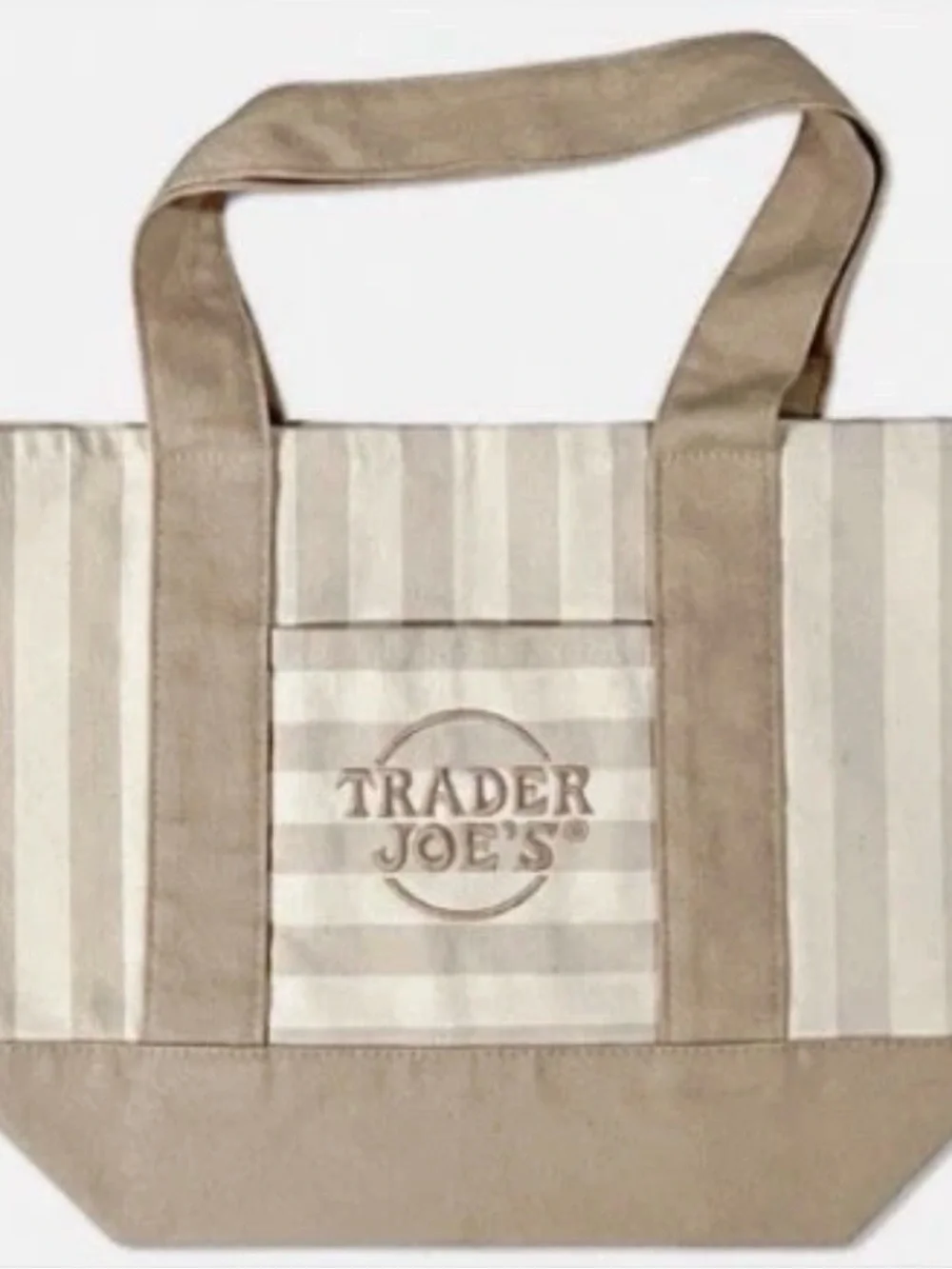 Trader Joe's Beige Stripe Canvas Tote Bag